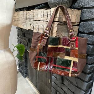 Fossil Y2K Leather Patchwork Oversized Shoulder Bag